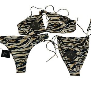 Skatie XL NWT Marble Zebra Bikini Set w/ 2 Bottoms Tie Side Swim